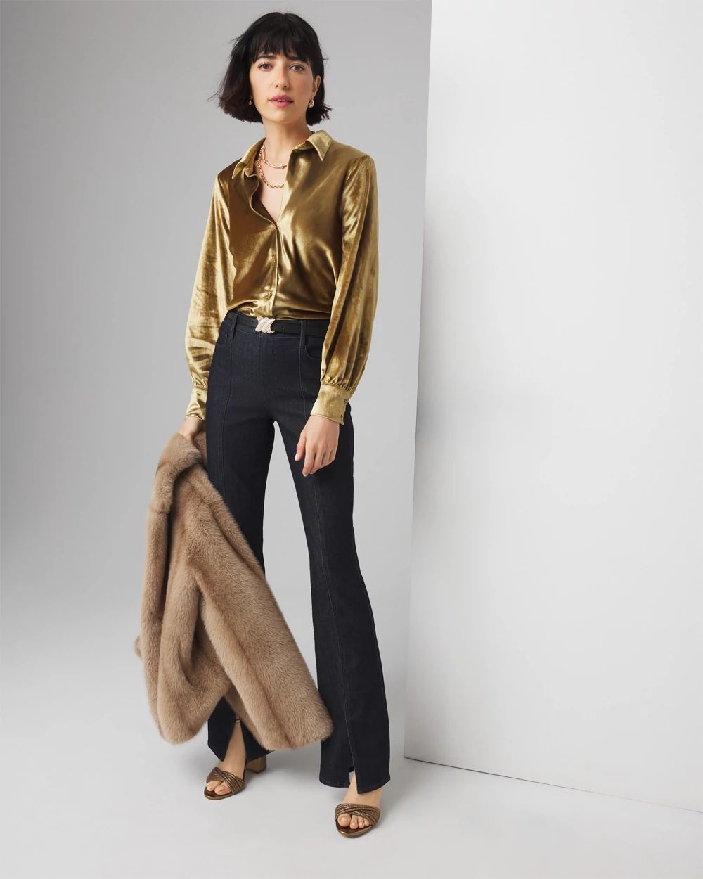 Velvet long sleeve shirt outlet